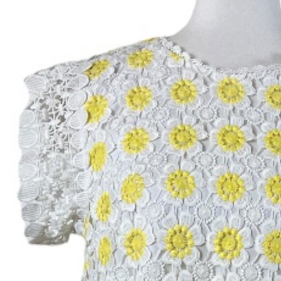 J.Crew Dress Crochet Lace Embroidered Shift White Yellow Daisy Floral Women’s 6 - Picture 9 of 13